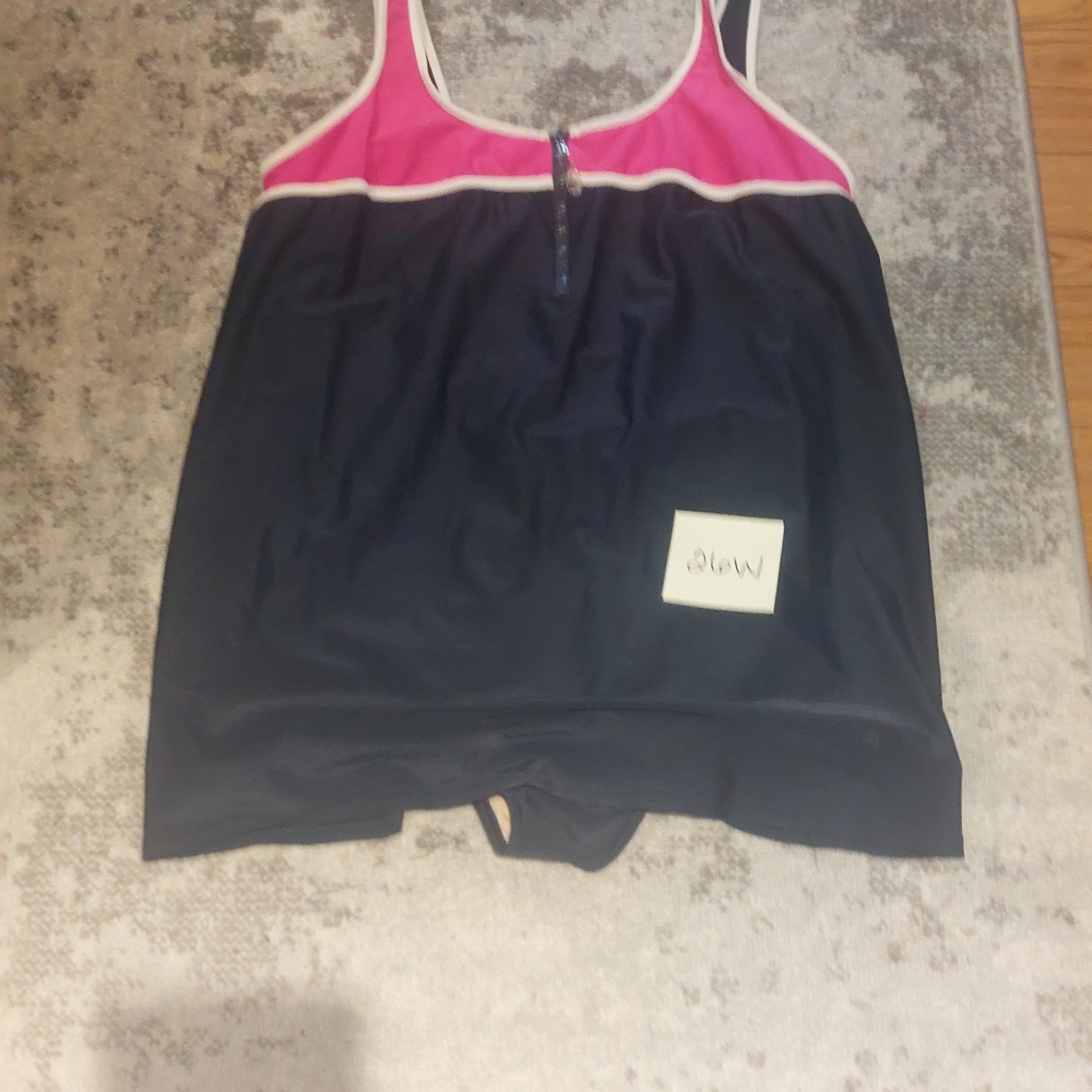 Pink and Navy Blue Women's One Piece Swimsuit